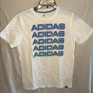 Adidas Youth White and Blue Graphic T-Shirt